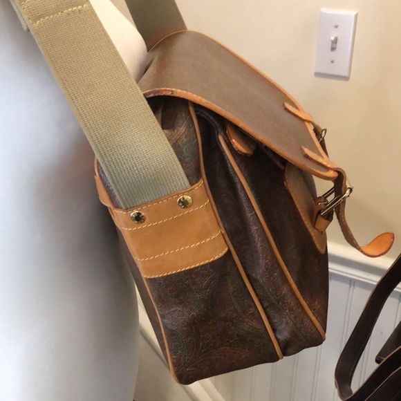 K ETRO Paisley Briefcase Laptop Crossbody Shoulder Bag Front Flap Buckle Closure - Picture 8 of 17